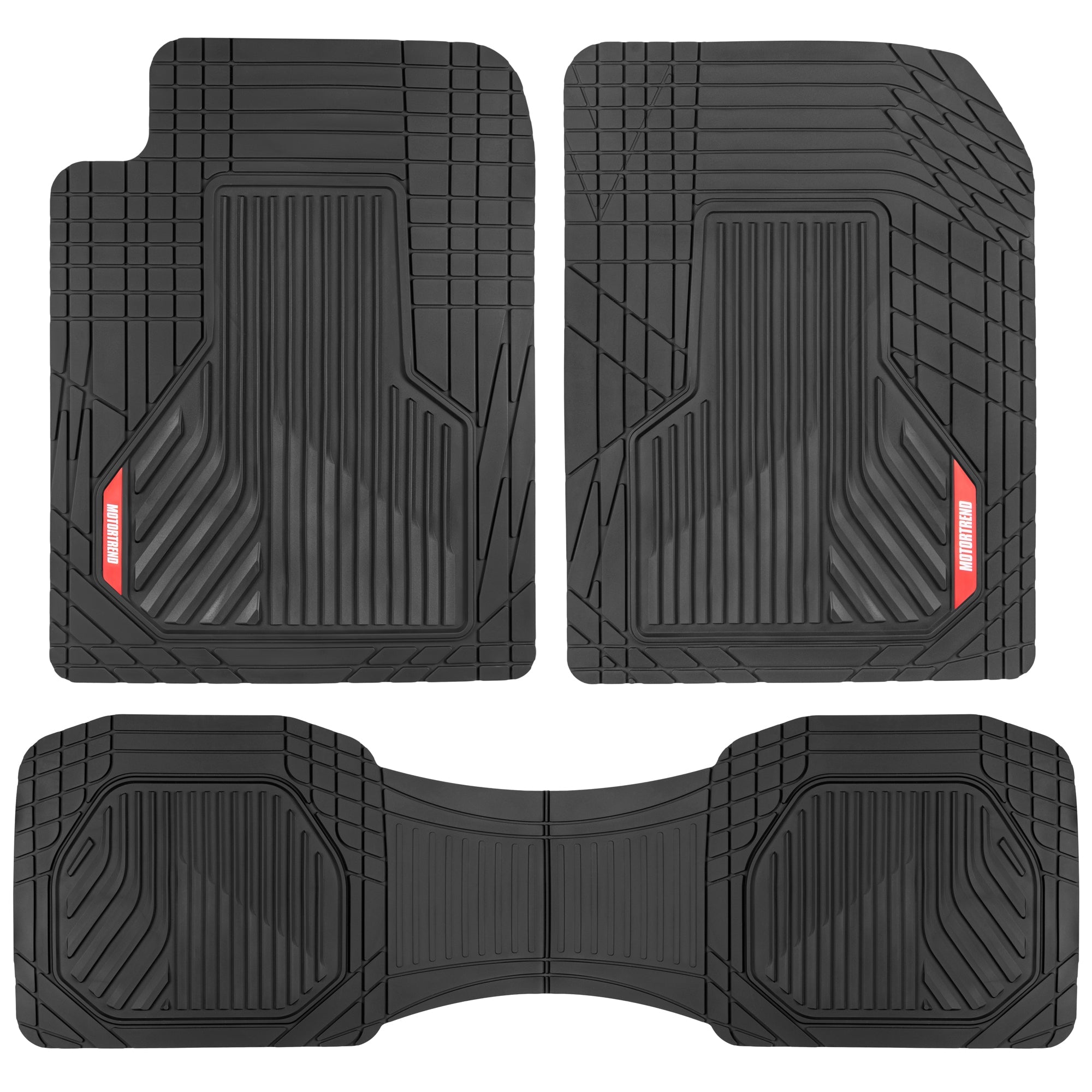 MotorTrend 3-Piece Raised Ridge Multi-Channel Front Floor Mats and Rear Floor Mat - Heavy Duty, All Weather, Trim to Fit