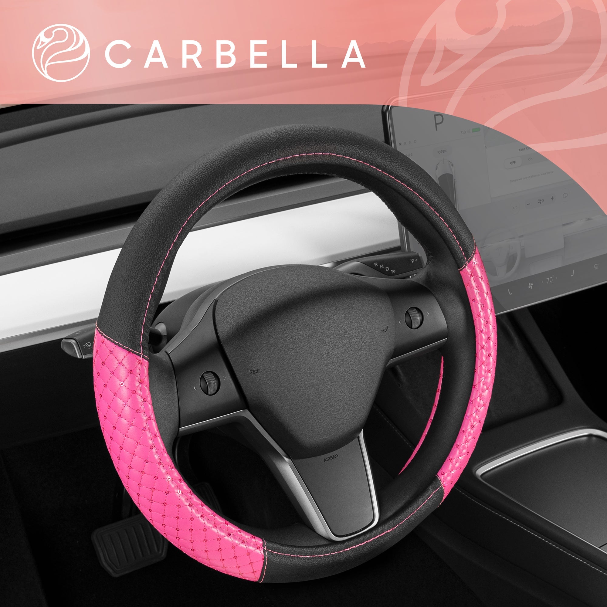 Carbella Pink Sequin Stitched with Crystals Steering Wheel Cover (Fits 14.5" - 15.5")