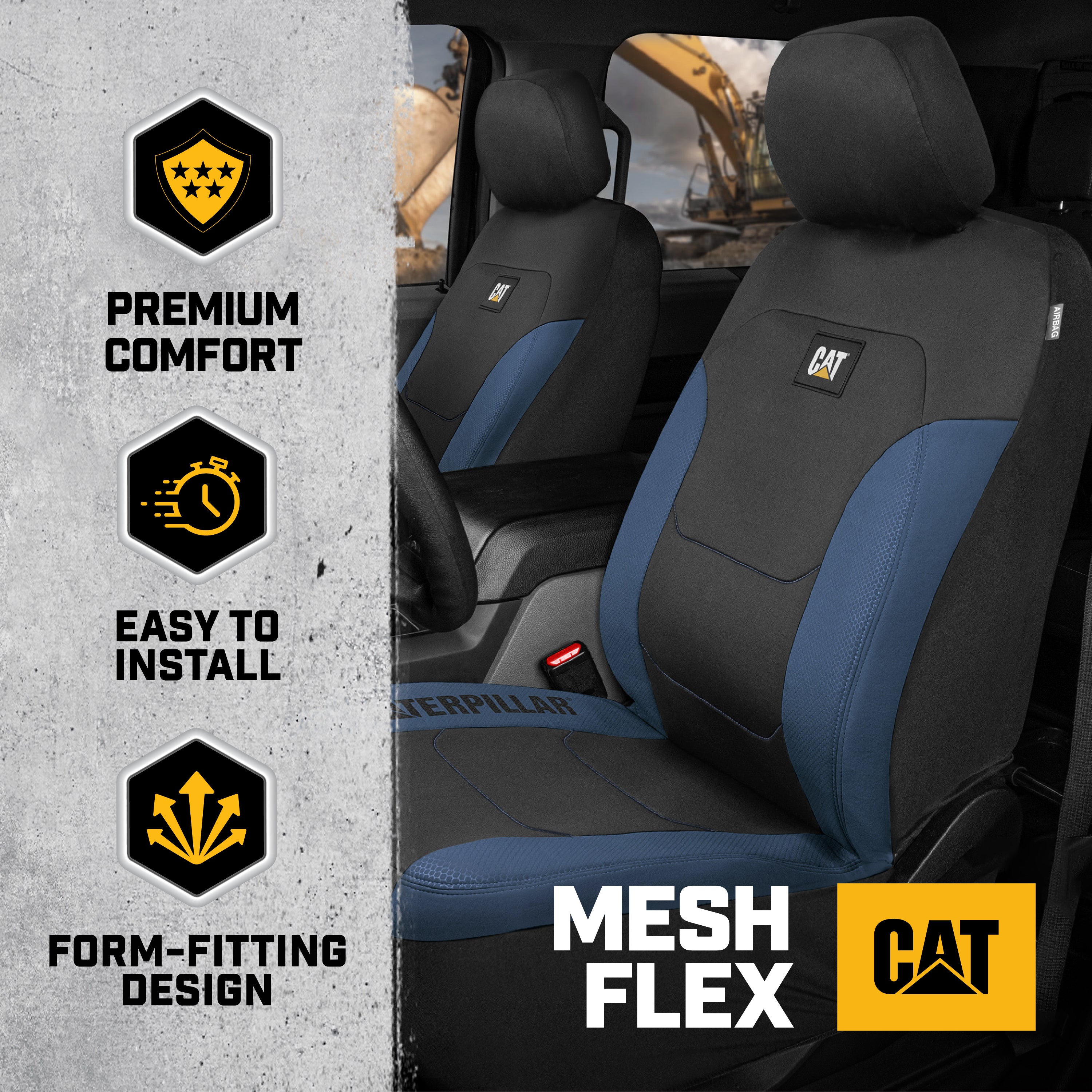 CAT 2-Pack FlexFit Honeycomb Front Seat Covers - Blue