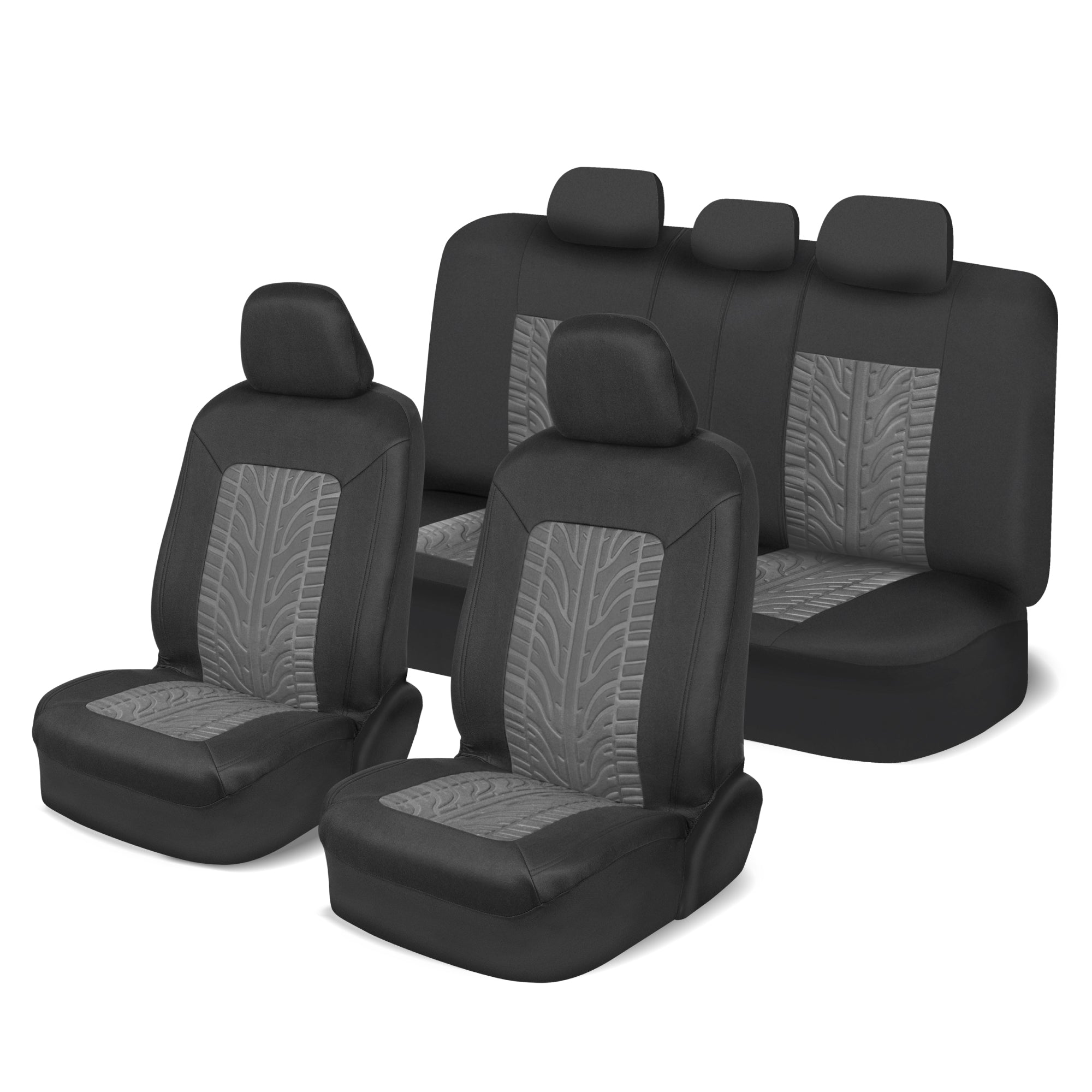 MotorTrend GrandPrix Tire Embossed Front Seat Covers and Rear Seat Covers - Gray