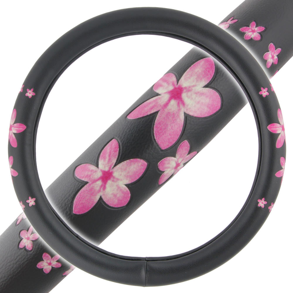 BDK Pink Hawaiian Flowers Steering Wheel Cover (Fits 14.5" - 15.5")