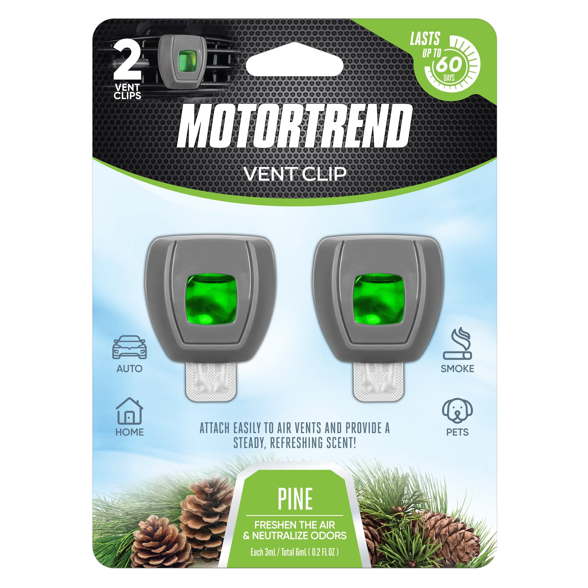 MotorTrend 2-Pack Vent Clip Air Freshener - Long Lasting Fresh Scents - Pine - 1-Pack Pine