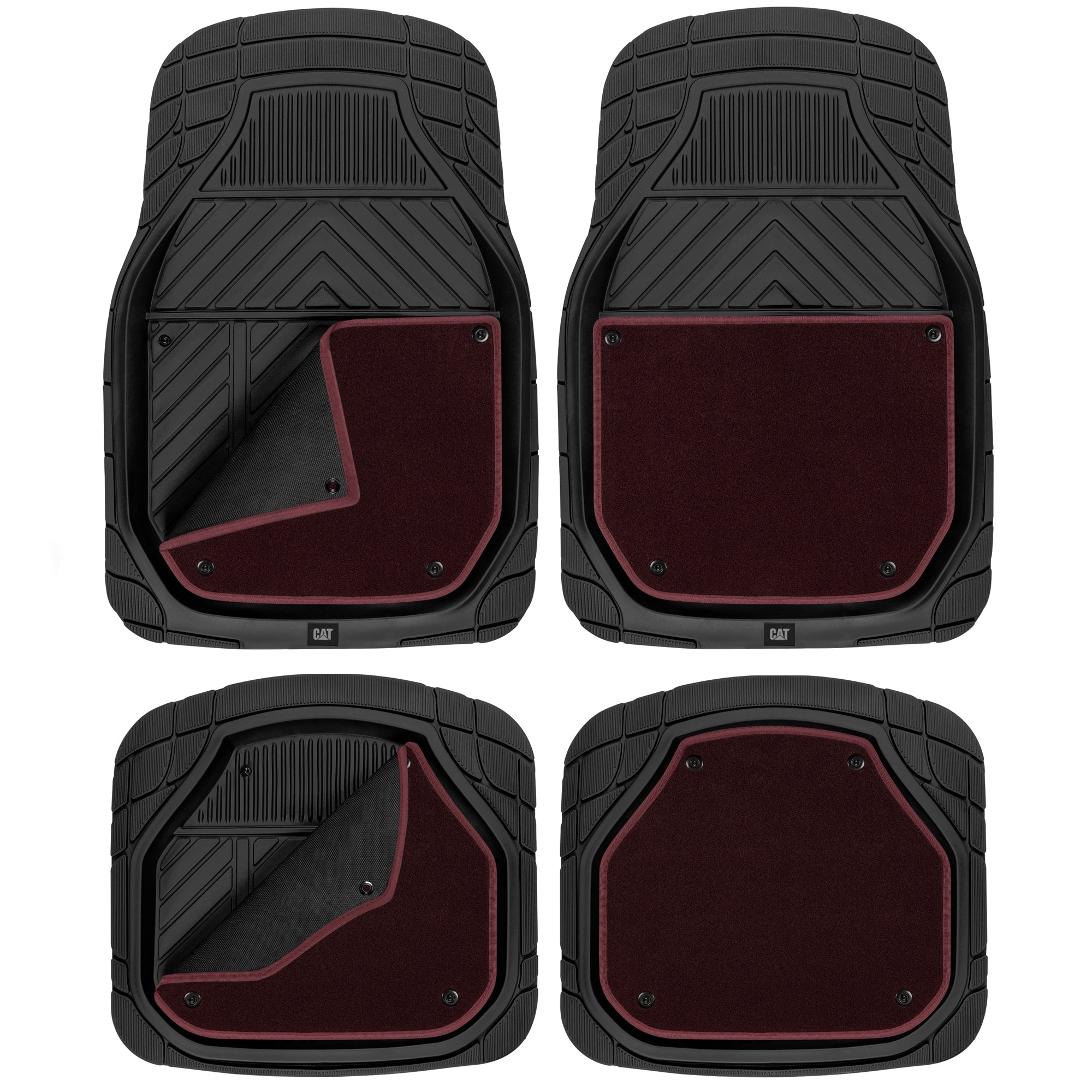 CAT 4-Piece Detachable Carpet Deep Dish Front Floor Mats and Rear Floor Mats - Heavy Duty, All Weather, Trim to Fit