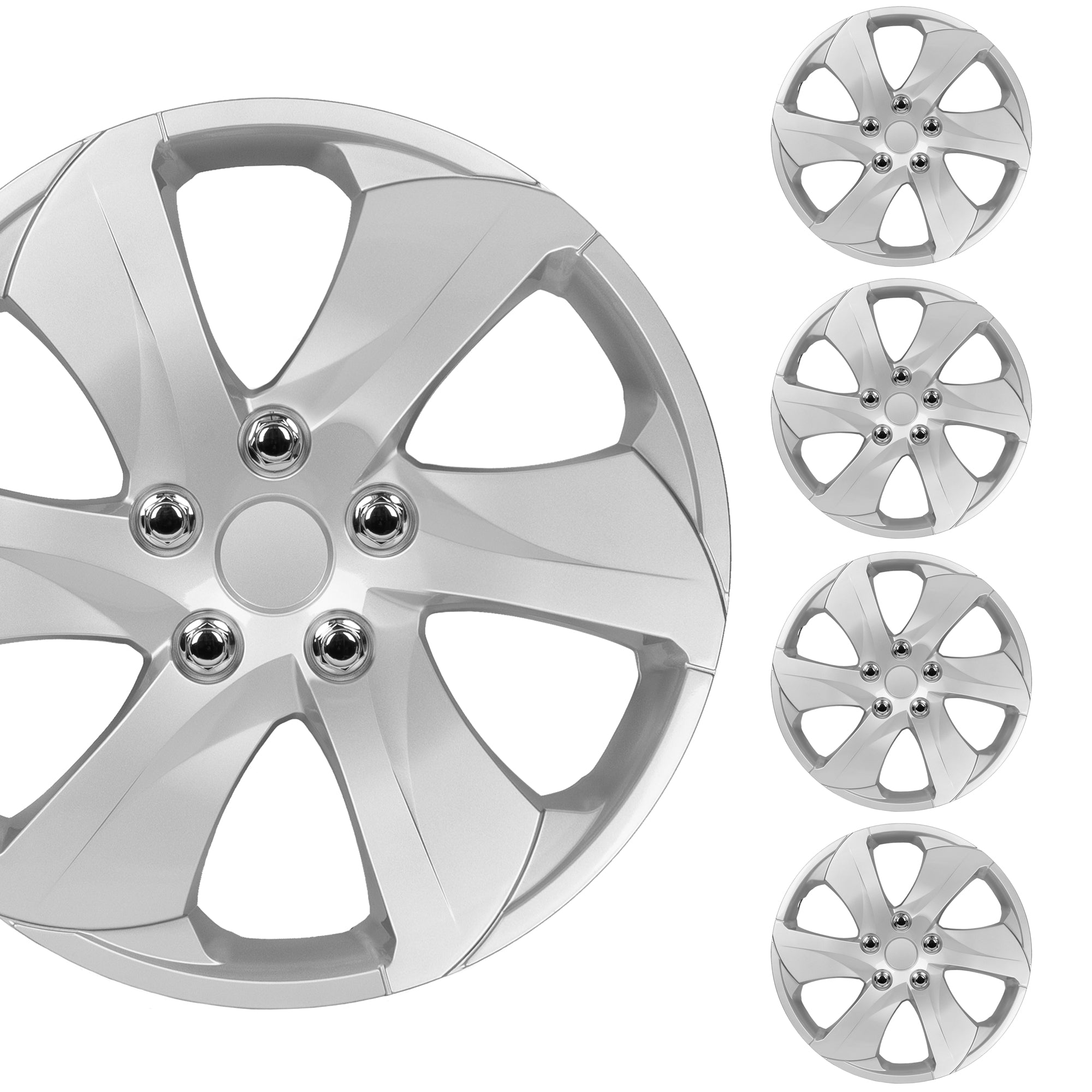 BDK 4-Pack Premium 16" Universal Fit Hubcap Covers for Wheels and Rims (6 spokes) - Replacement, Snap On, OEM Style