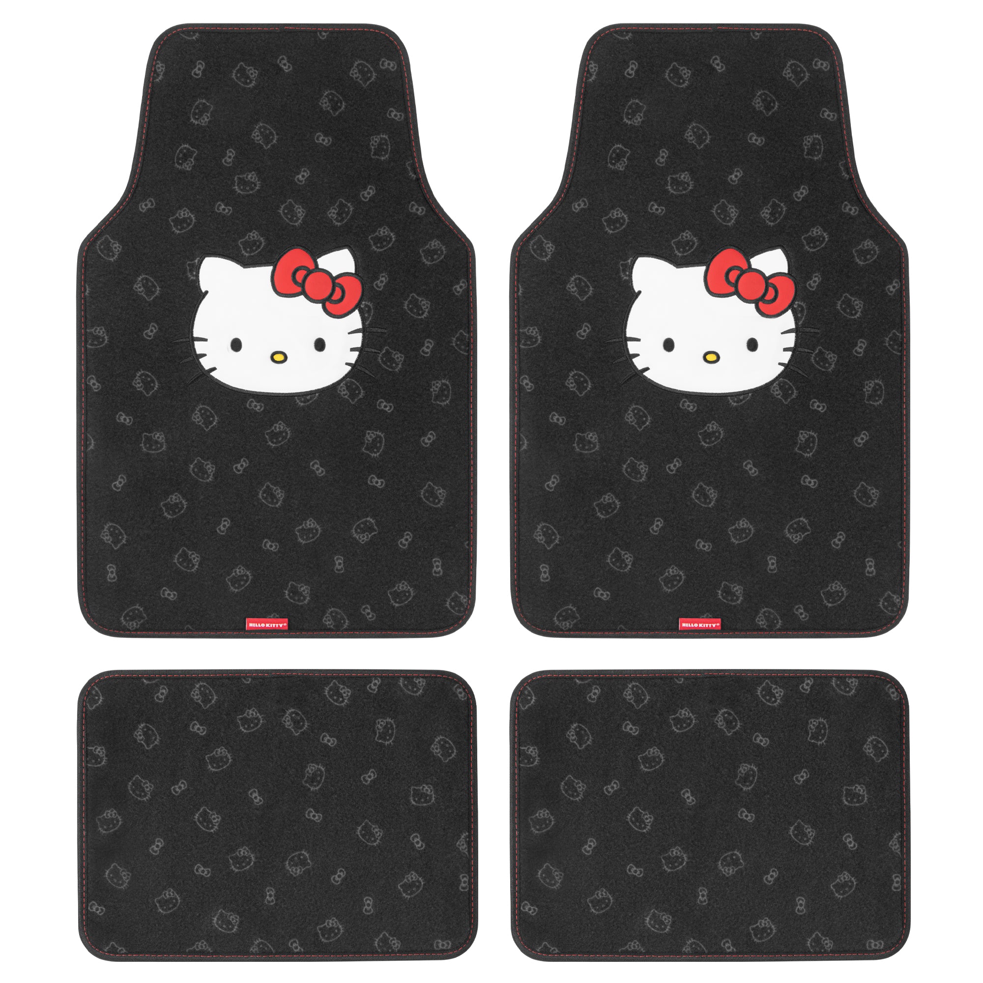 Hello Kitty Carpet Car Floor Mats - Universal Fit for Cars, SUVs & Trucks - Black with Red Bow & Hello Kitty Print - Front & Rear Set, 4 Piece Car Accessories