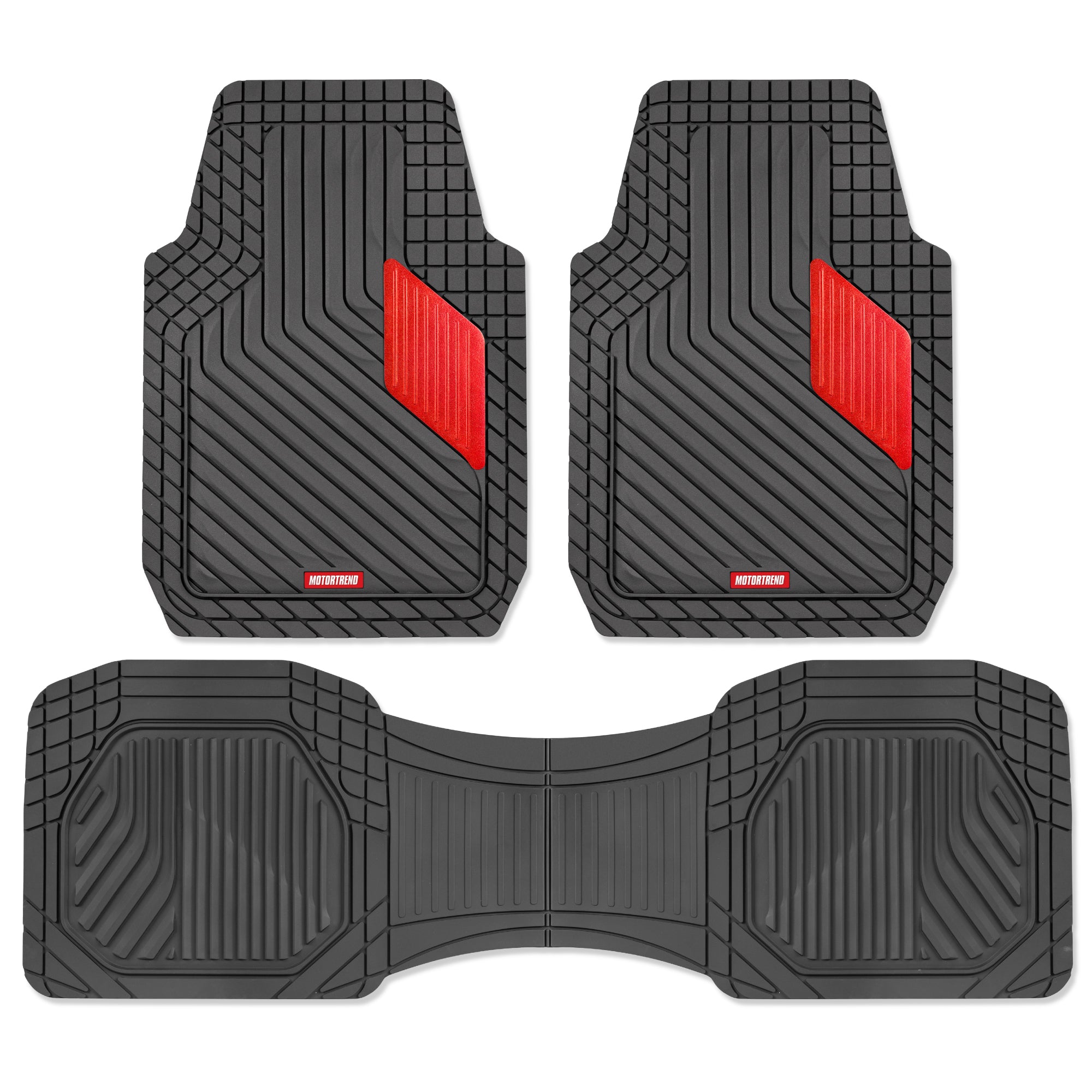 Motor Trend MetallicGuard Car Floor Mats Full Set - Durable Rubber Floor Mats with Red Metallic Heel Pad, All-Weather Interior Protection for Front and Rear with Non-Slip Backing