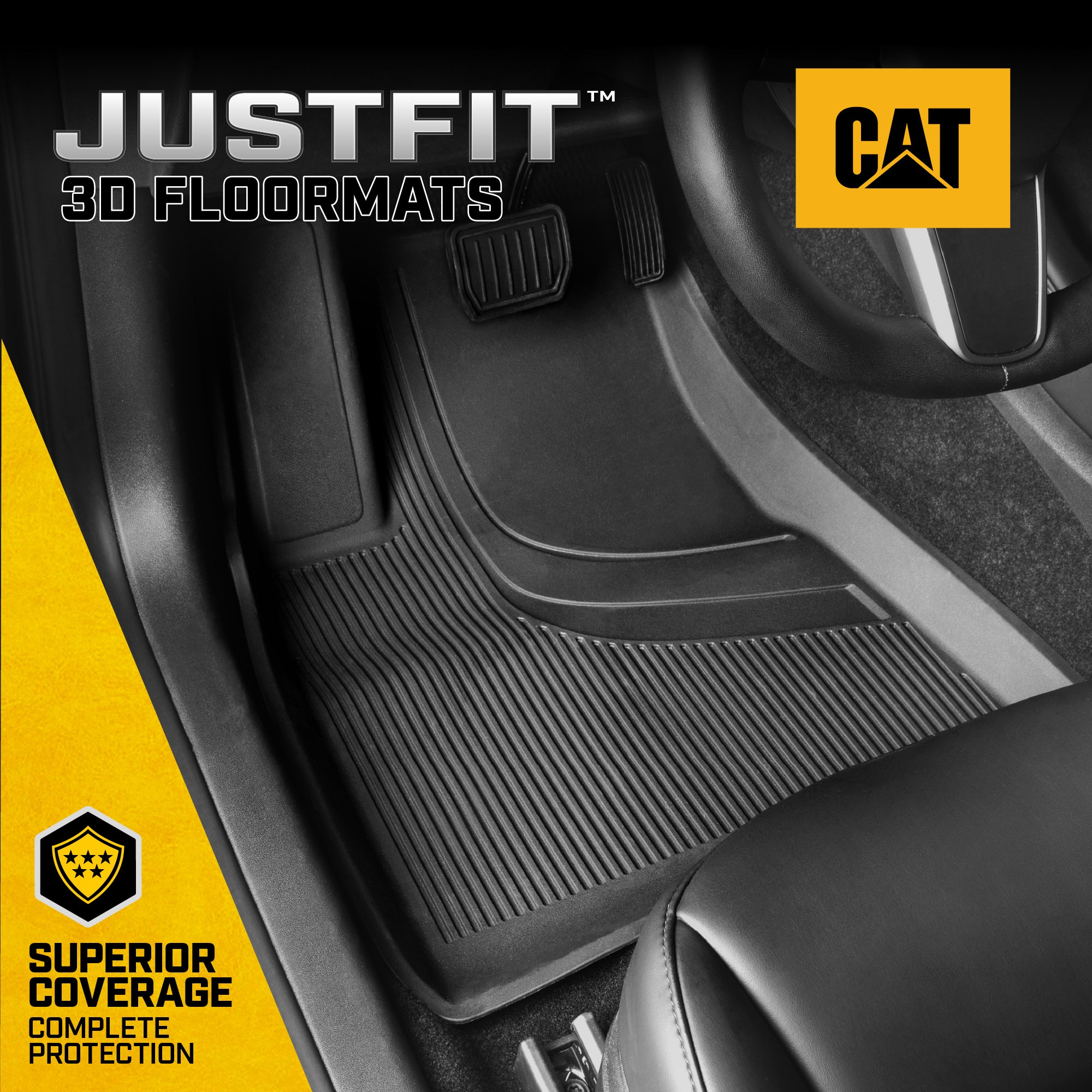 Cat® JustFit™ 3D Floor Mats for Tesla Model 3 2017-2024 - Custom Fit Tesla Model 3 Floor Mats with Extended Coverage Design, Premium Tesla Model 3 Accessories