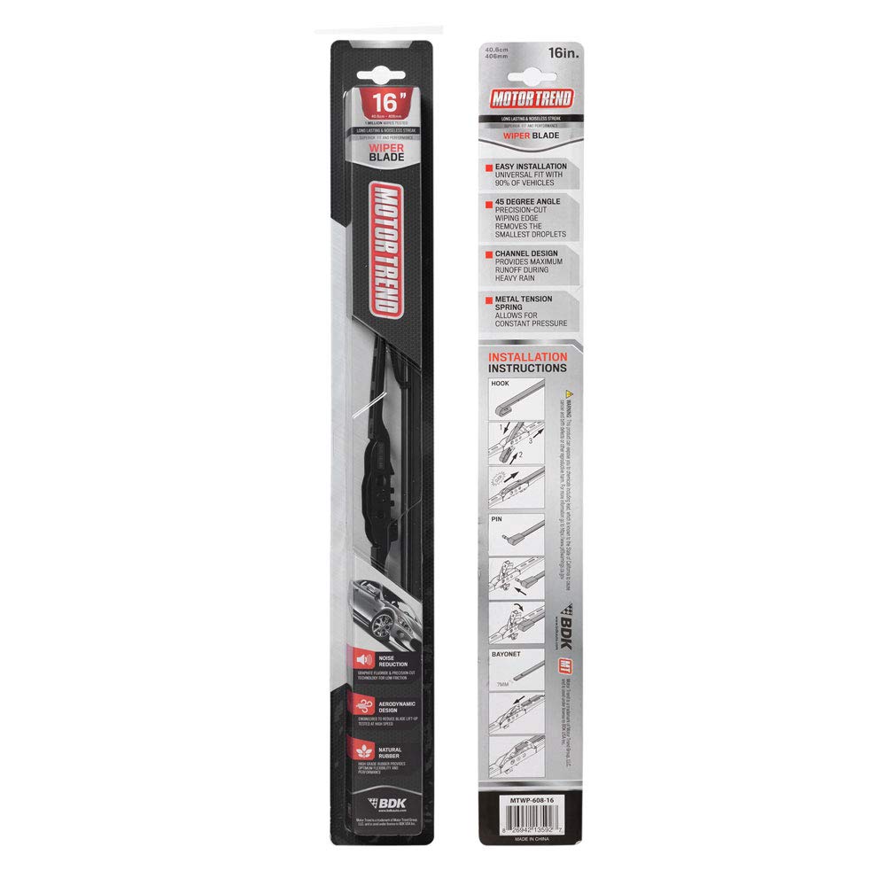 MotorTrend High Performance Aerodynamic Wiper Blade - Silent, Durable, Streak-Free (Single) - Single 16"