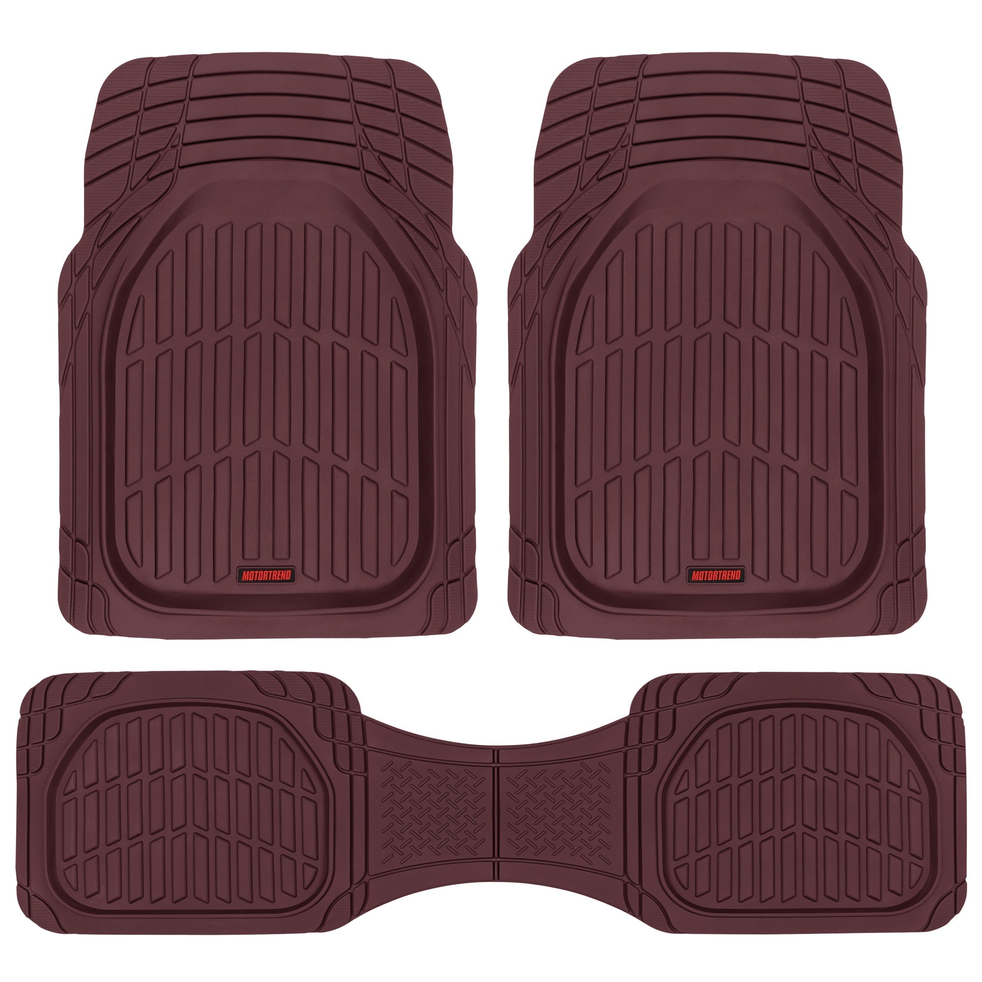 MotorTrend 3-Piece FlexTough Deep Dish Front Floor Mats and Rear Floor Mat - Heavy Duty, All Weather, Trim to Fit