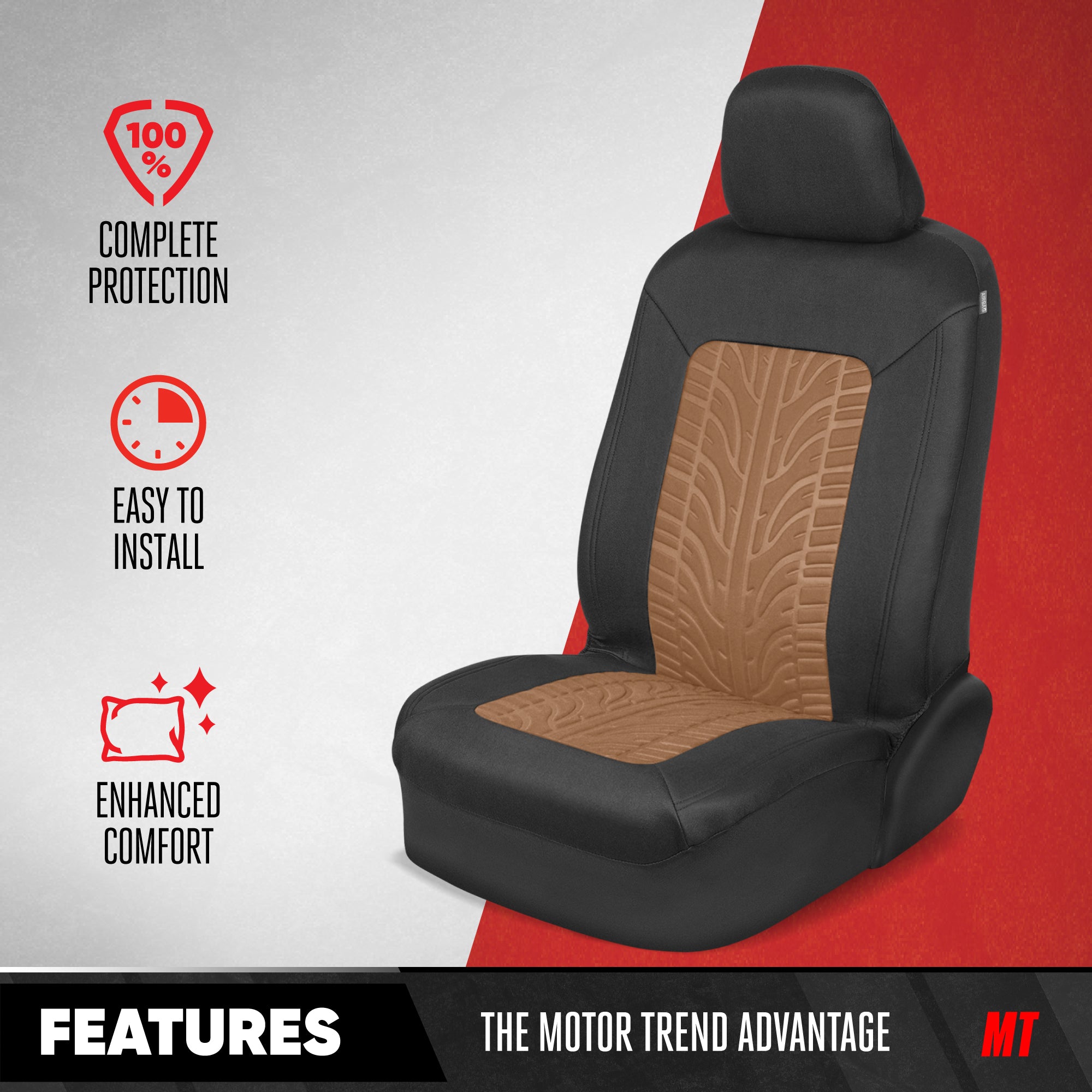 MotorTrend GrandPrix Tire Embossed Front Seat Covers and Rear Seat Covers - Beige