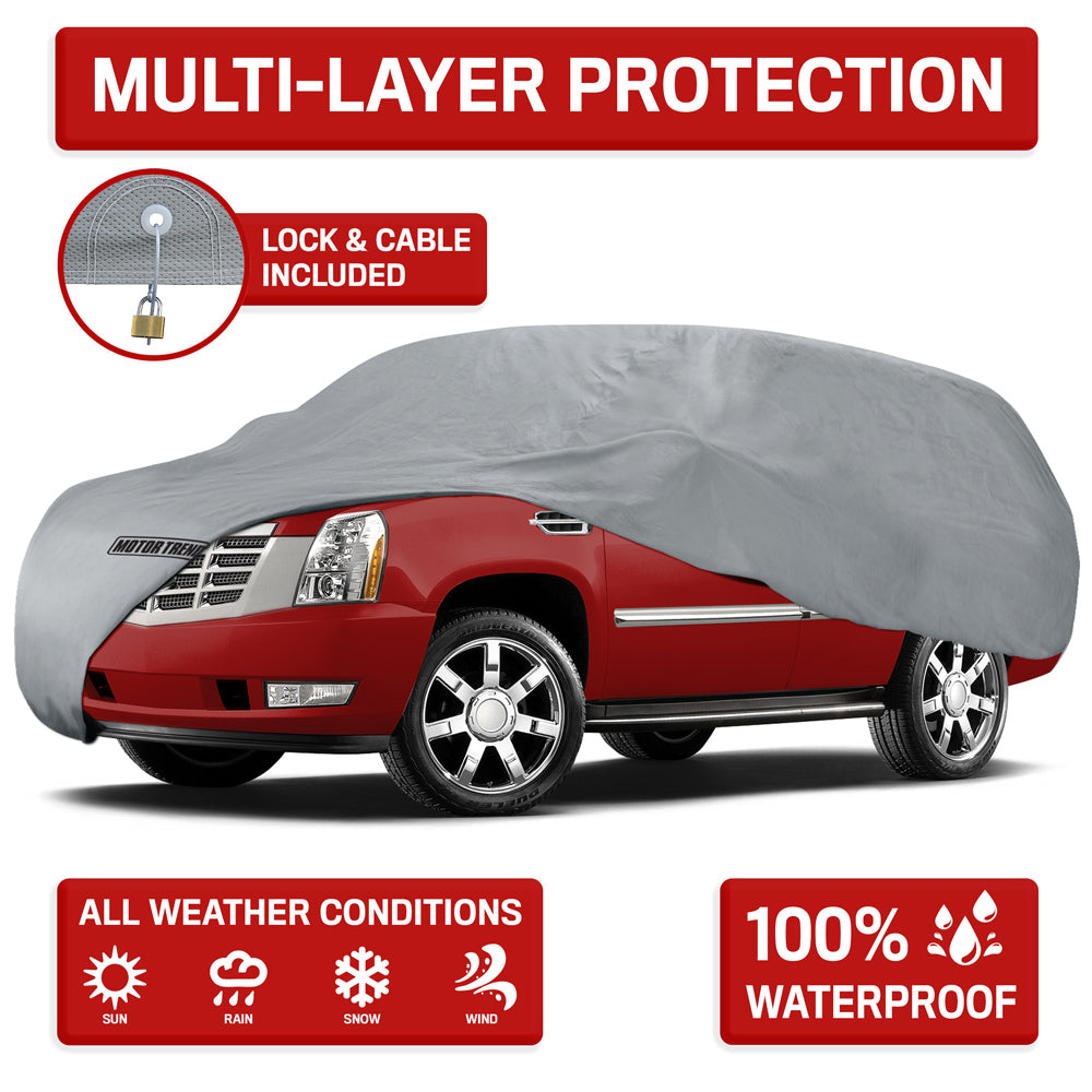 MotorTrend 4-Layer Premium Poly Lined Vehicle Cover for Cars, SUVs, Trucks, Vans